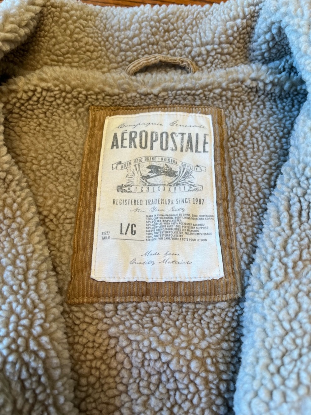 Aeropostale Corduroy Sherpa-Lined Trucker Jacket in Camel Size L - Picture 6 of 10